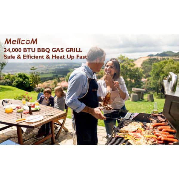 MELLCOM 4Burner BBQ Propane Gas Grill 24000 Stainless Steel Patio Garden Barbecue Grill in Black