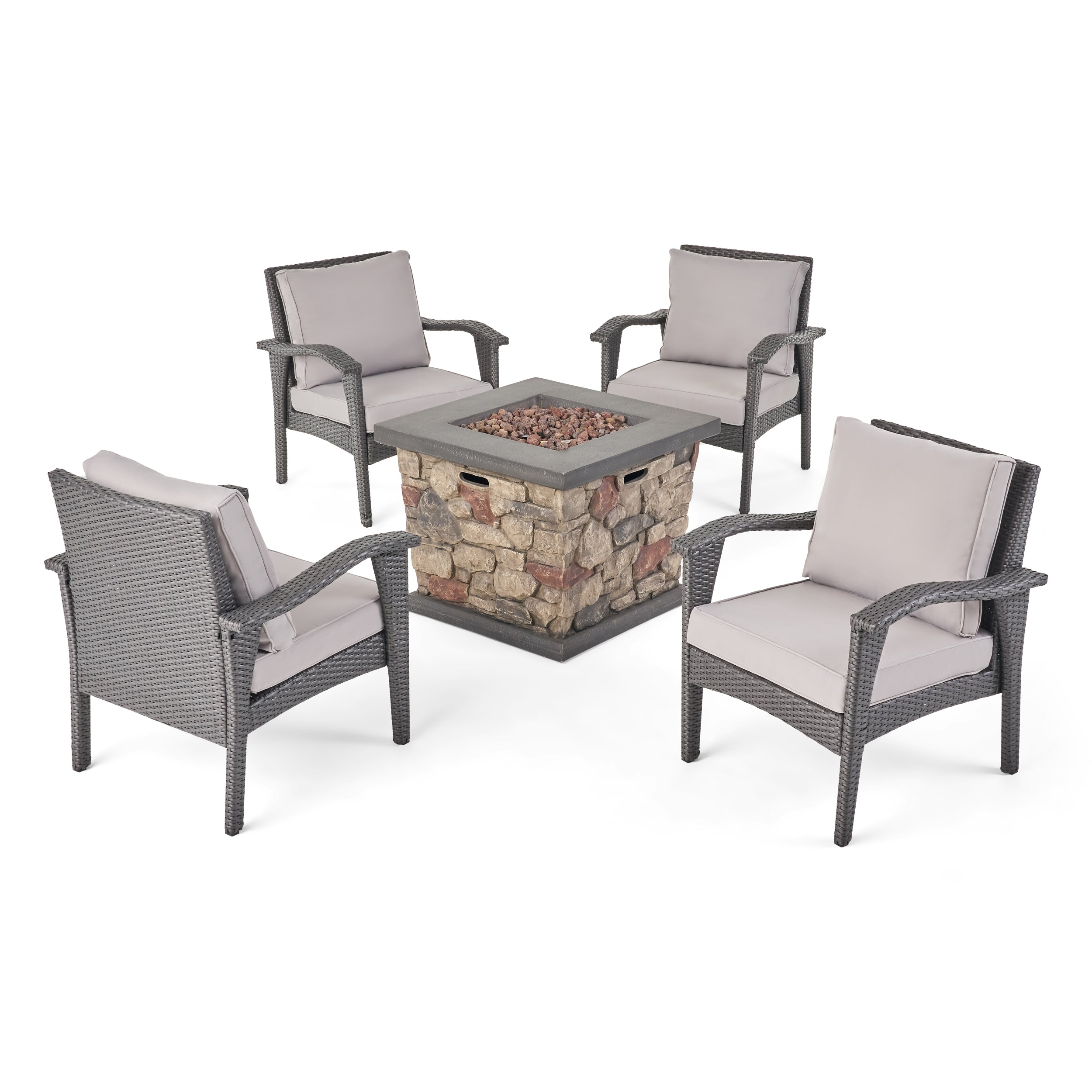 Ella Outdoor 4 Club Chair Chat Set with Fire Pit