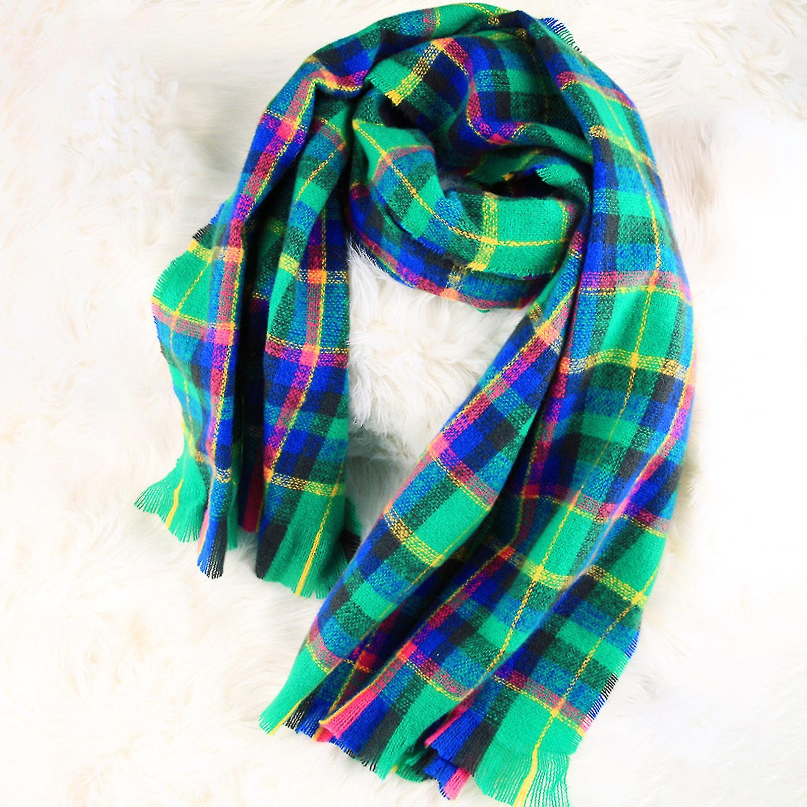 Womens Warm Long Shawl Wraps Large Scarves Knit Cashmere Tassel Plaid Scarf