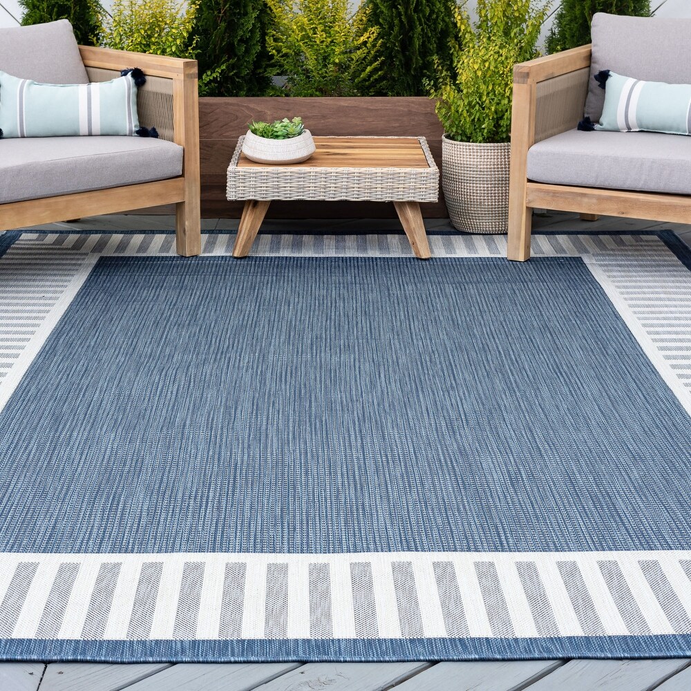 Exo Coastal Striped Border Indoor/ Outdoor Area Rug