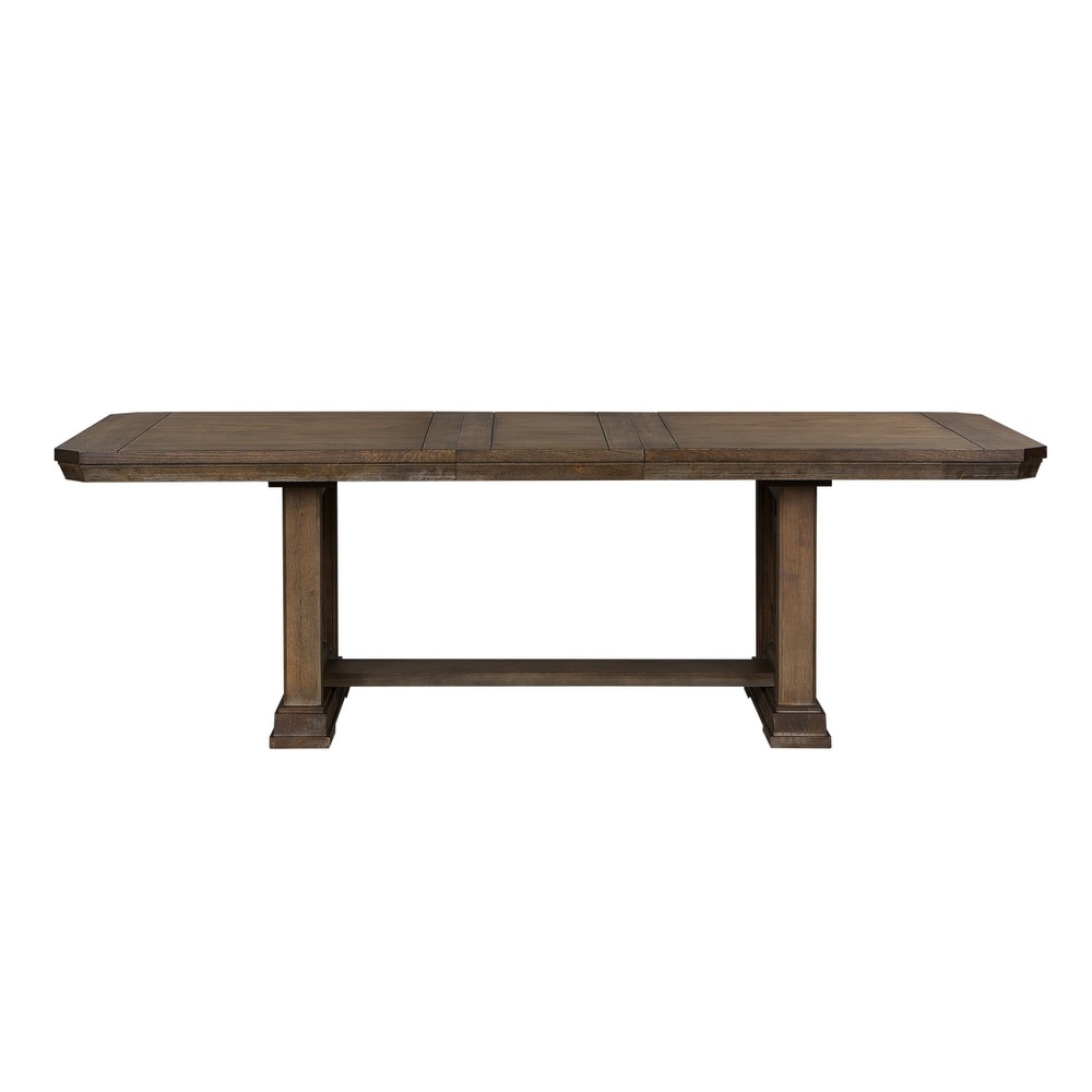 Copper Grove Artisan Prairie Wirebrushed Aged Oak Gray Dusty Wax Trestle Table