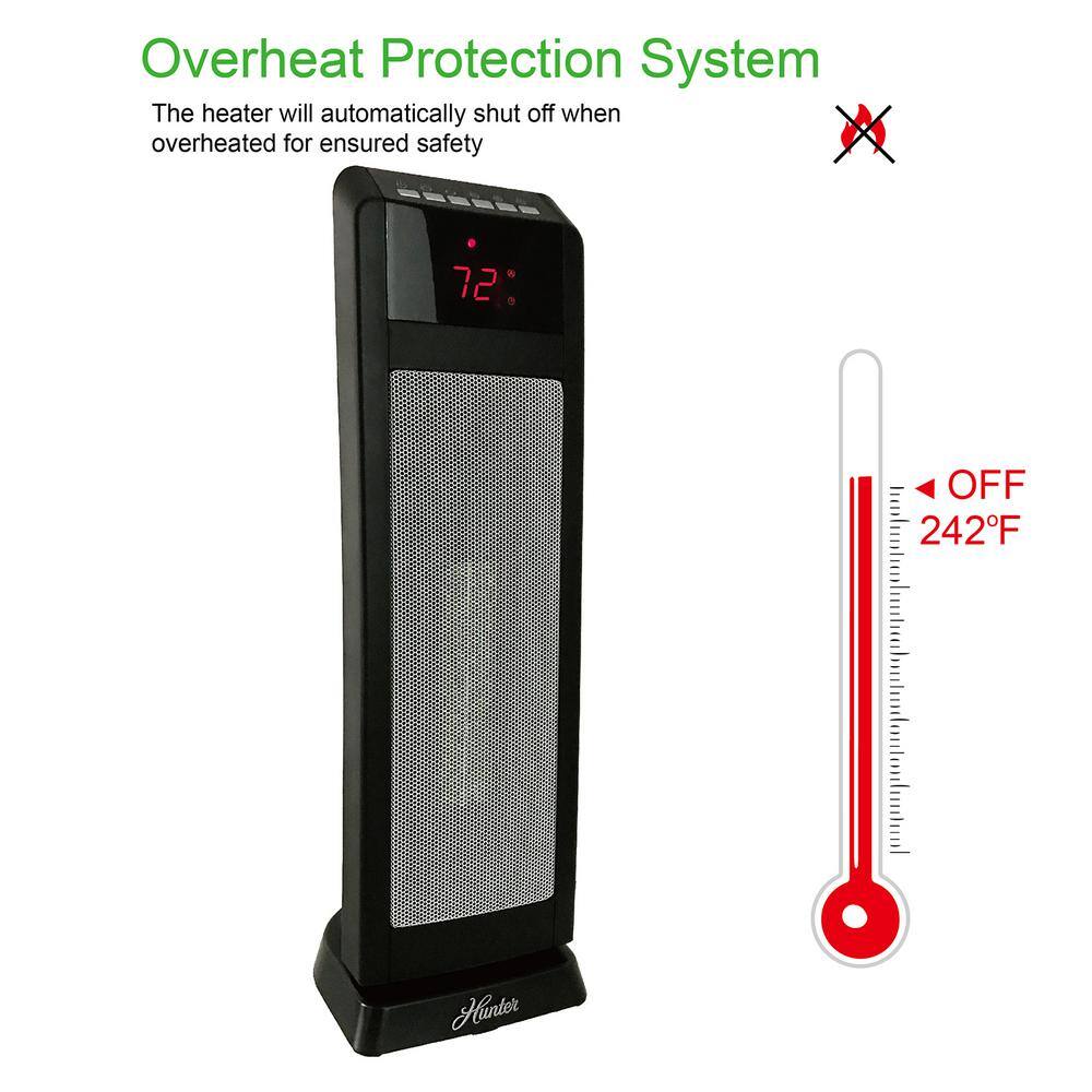 Hunter 24 in. 1500-Watt Digital Ceramic Tower Heater with Remote Control HPQ15C-EA