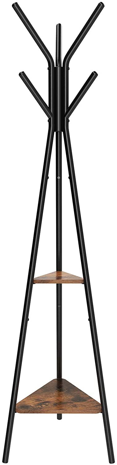 Coat Rack Stand， Coat Tree， Hall Tree Free Standing， Industrial Style， with 2 Shelves