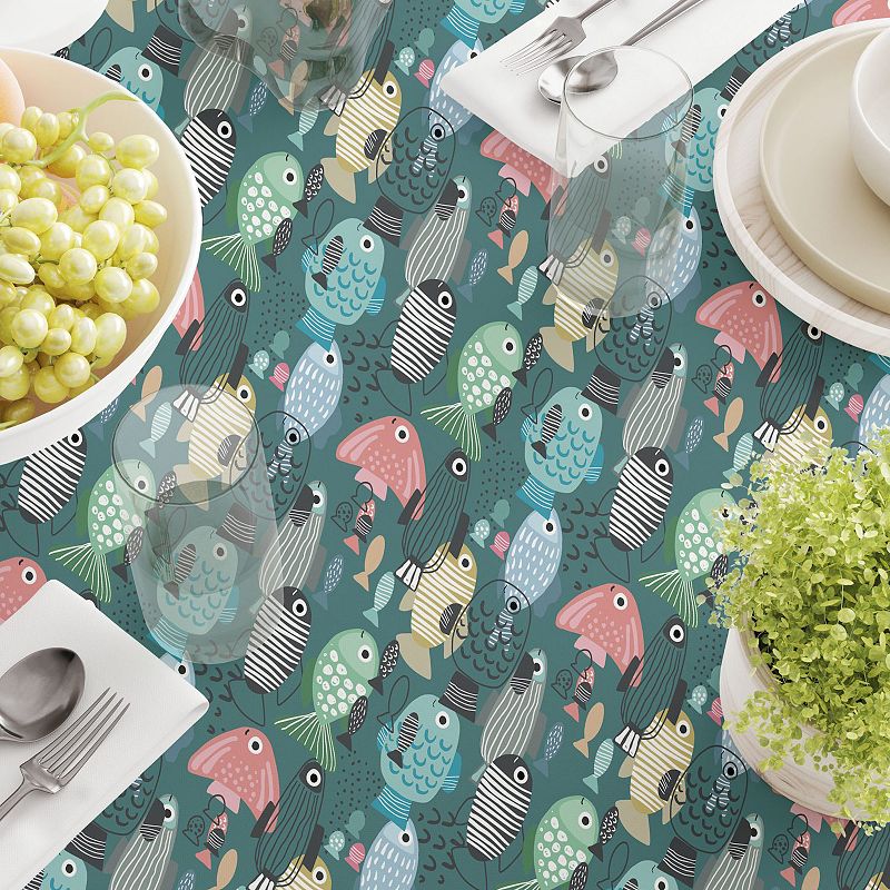 Square Tablecloth， 100% Polyester， 54x54， Abstract Fish