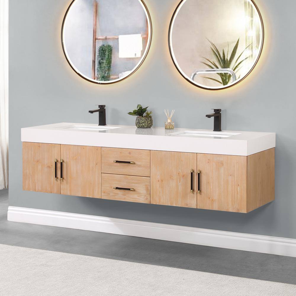 Altair Corchia 72 in. W x 22 in. D x 19 in. H Double Sink Bath Vanity in Light Brown with White Composite Stone Top 553072-LB-WH-NM