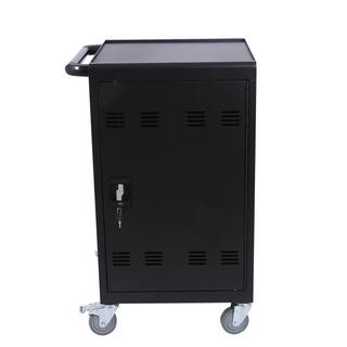 YOFE 30-Device PLUS Steel 4-Wheeled Tablets Laptops Cart Classroom Storage Mobile Charging Cart Locking Cabinet in Matt Black CamyBK-GI41878W1102-cart01