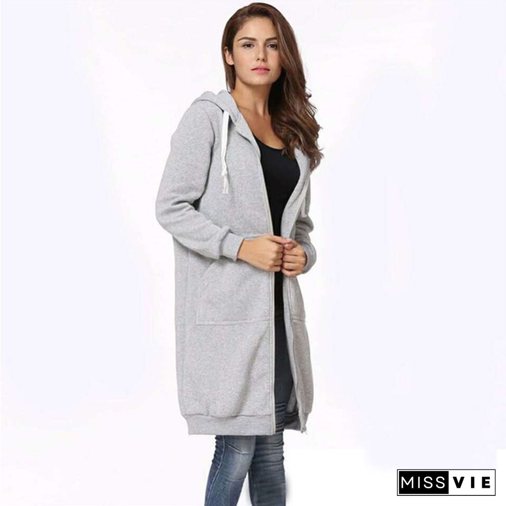 Autumn Winter Coats Hoodies Hooded Long Sleeve Plus Velvet Thick Jacket Cardigan Trench Coat Women's Fashion