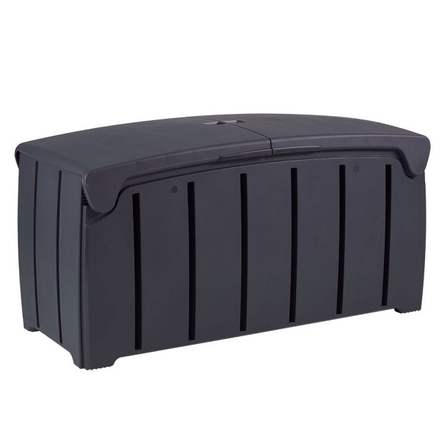 Strata Products Outdoor 85 Gallon 321l Garden Storage Box With Double Door Middle Opening Hinged Lid With Padlock Hole For Gardens And Patios Black