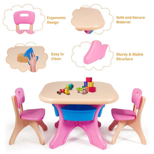 Tangkula 3 Pcs Kids Activity Storage Table amp Chair Set Pink