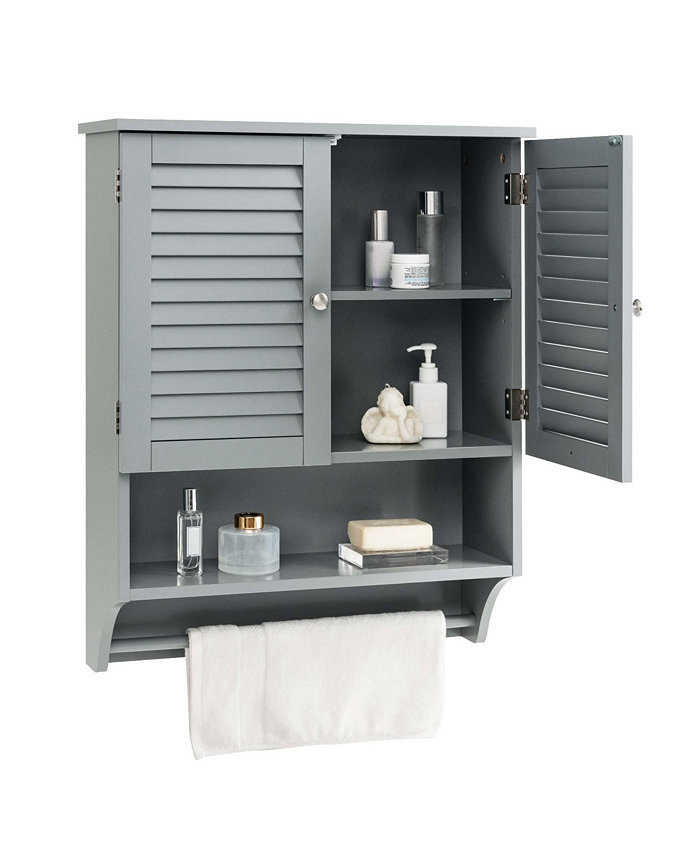 Costway Bathroom Wall Mounted Medicine Cabinet with Louvered Doors and Towel Bar