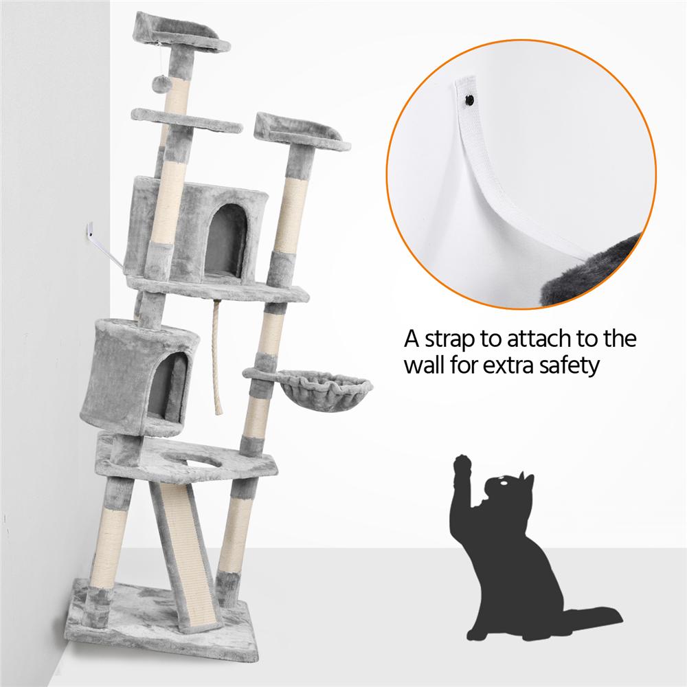 Topeakmart 798221 Multilevel Cat Tree Condo with Basket and Scratching Posts and Ramp Light Gray  Crowdfused