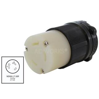 AC WORKS Nema L7-30R 30 Amp 277-Volt 3-Prong Locking Female Connector in Black with UL C-UL Approval ASL730R-BK