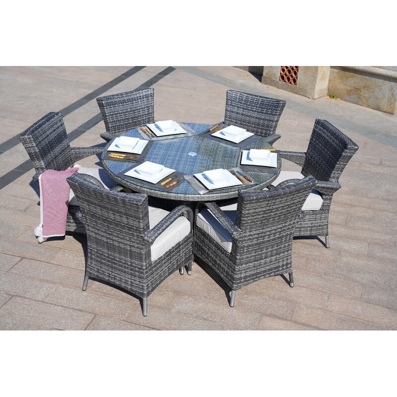 Eton 7 piece Wicker Patio Dining Set with Armchairs