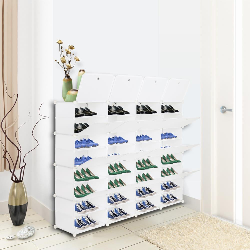 Ktaxon 32 Cubes 64 Pairs Modular Plastic Shoe Storage Cabinet Boxes Expandable 8 Tiers Shoe Rack Shelf Tower Stand Shoe Storage Organizer for Hallway Bedroom Closet Entryway White