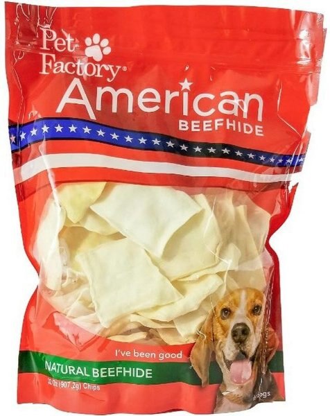 Pet Factory American Beefhide Chips Natural Flavored Chewy Dog Treats， 32-oz bag