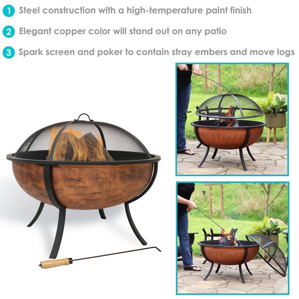 Sunnydaze Decor 25.75 in. Copper Raised Outdoor Fire Pit Bowl with Spark Screen NB-550