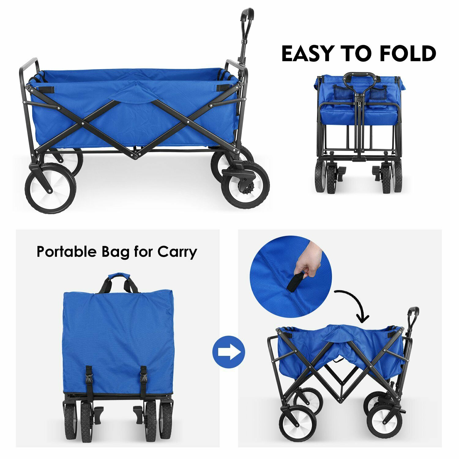 HOMFY Folding Wagon Cart, Utility Outdoor Shopping Trolley Buggy - Blue