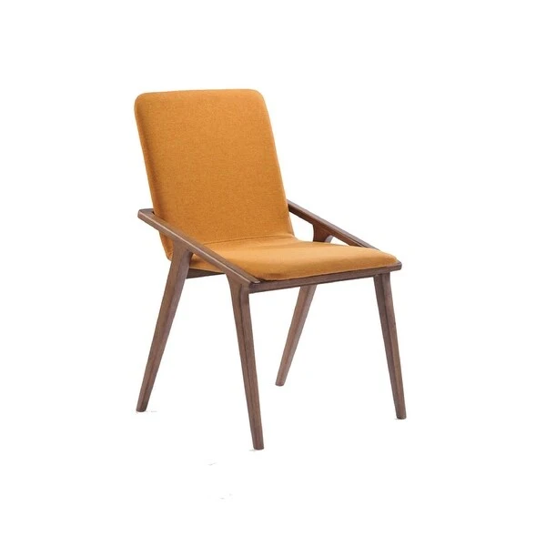 Zoe 20 Inch Modern Dining Chair, Solid Wood, Sloped Arms, Set of 2, Orange