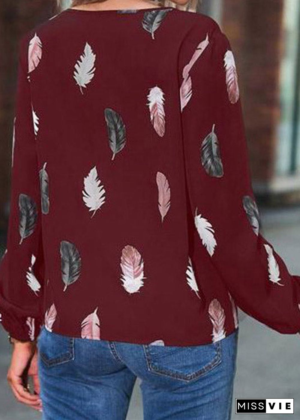 Fitted Mulberry V Neck Print Shirt Long Sleeve