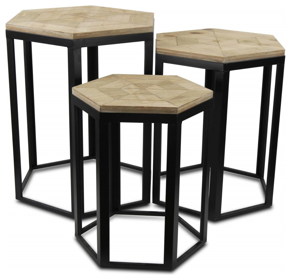 Set of 2 End Table  Nesting Design With Hexagonal Shape  ampHardwood Top  Brown   Modern   Side Tables And End Tables   by Decor Love  Houzz