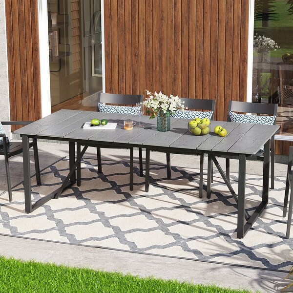 Outdoor Patio Dining Table Aluminum Slatted Top with Umbrella Hole，without Chairs