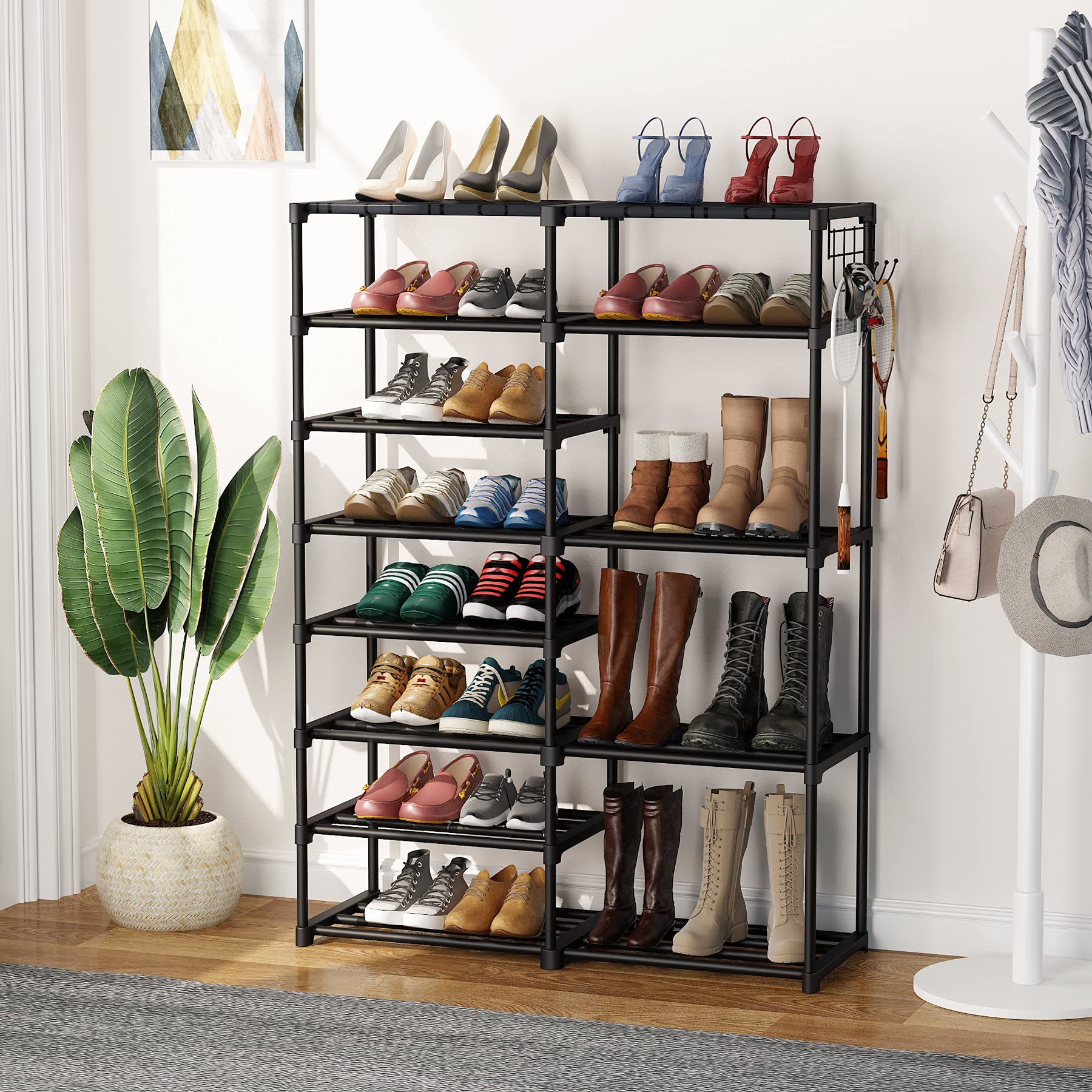 FAFIAR 8 Tier Shoe Rack Organizer for Closet 24-30 Pairsandnbsp;Boots Storage Shelf Metal Black