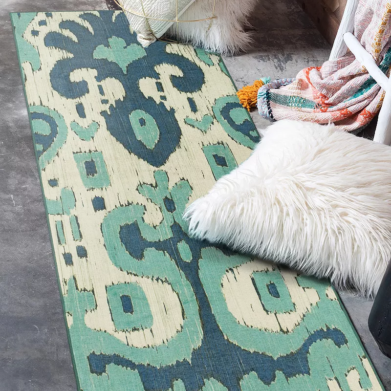 My Magic Carpet Ochre Ikat Machine Washable Rug