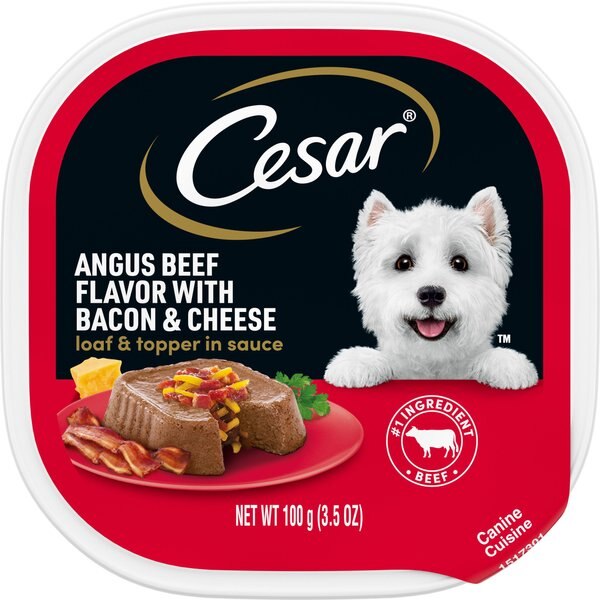 Cesar Loaf and Topper in Sauce Angus Beef Flavor with Bacon and Cheese Dog Food Trays