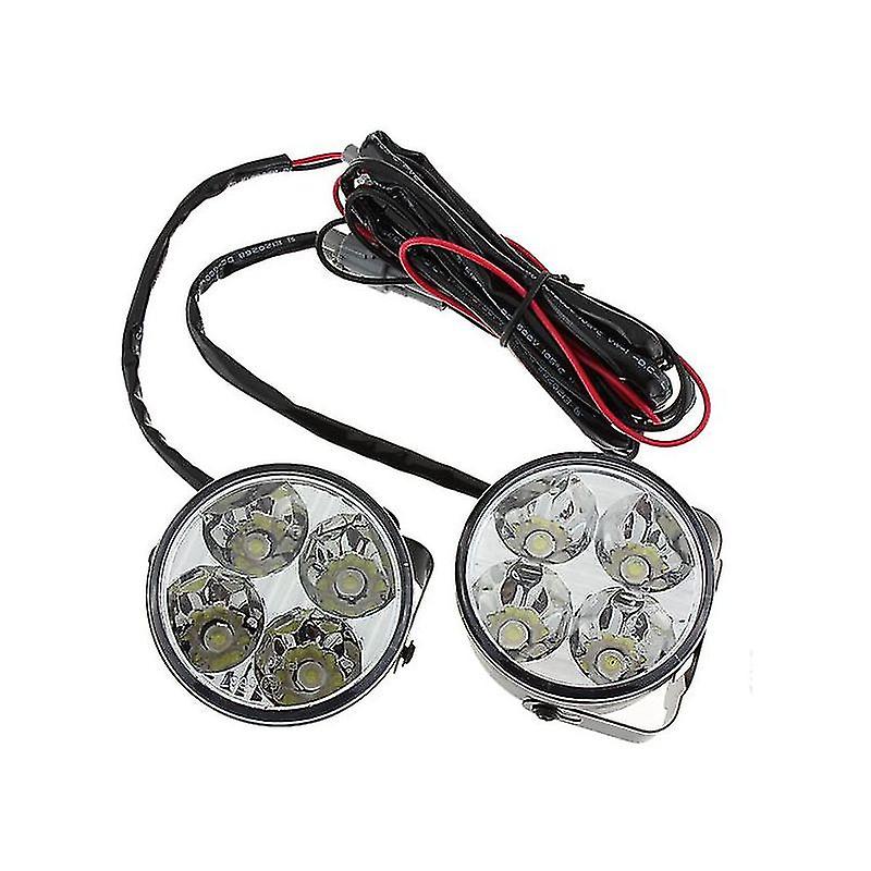 2pcs White 4 Led Round Car Driving Daytime Running Light Drl Fog Lamp 12v