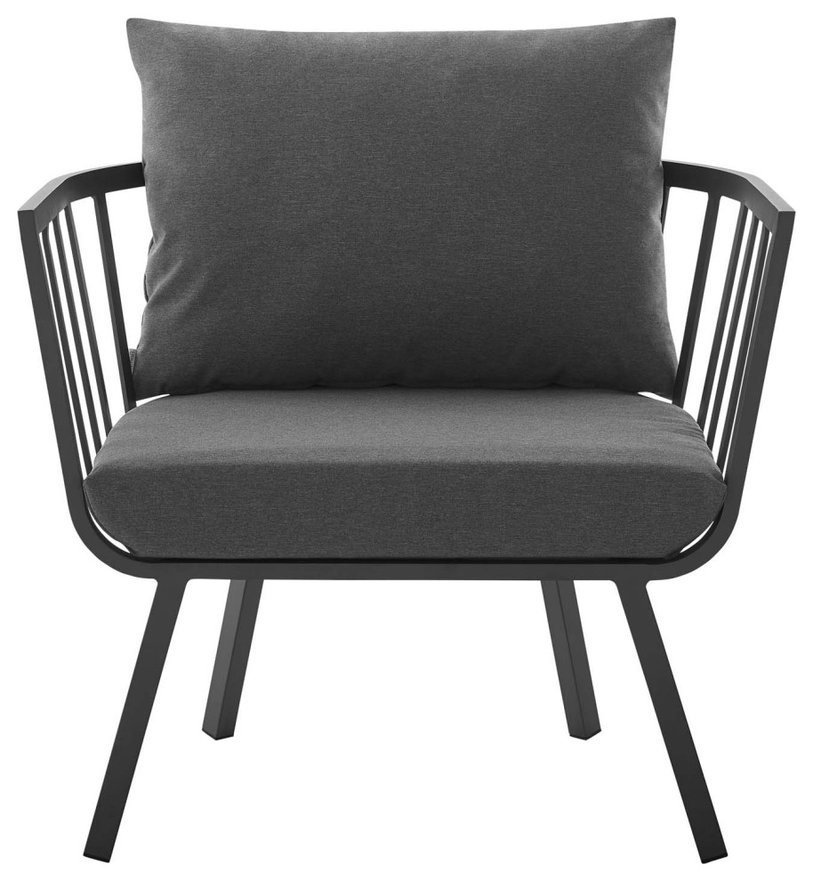 Outdoor Patio Furniture Armchair Lounge Chair  Aluminum Fabric  Grey Gray   Contemporary   Outdoor Lounge Chairs   by House Bound  Houzz