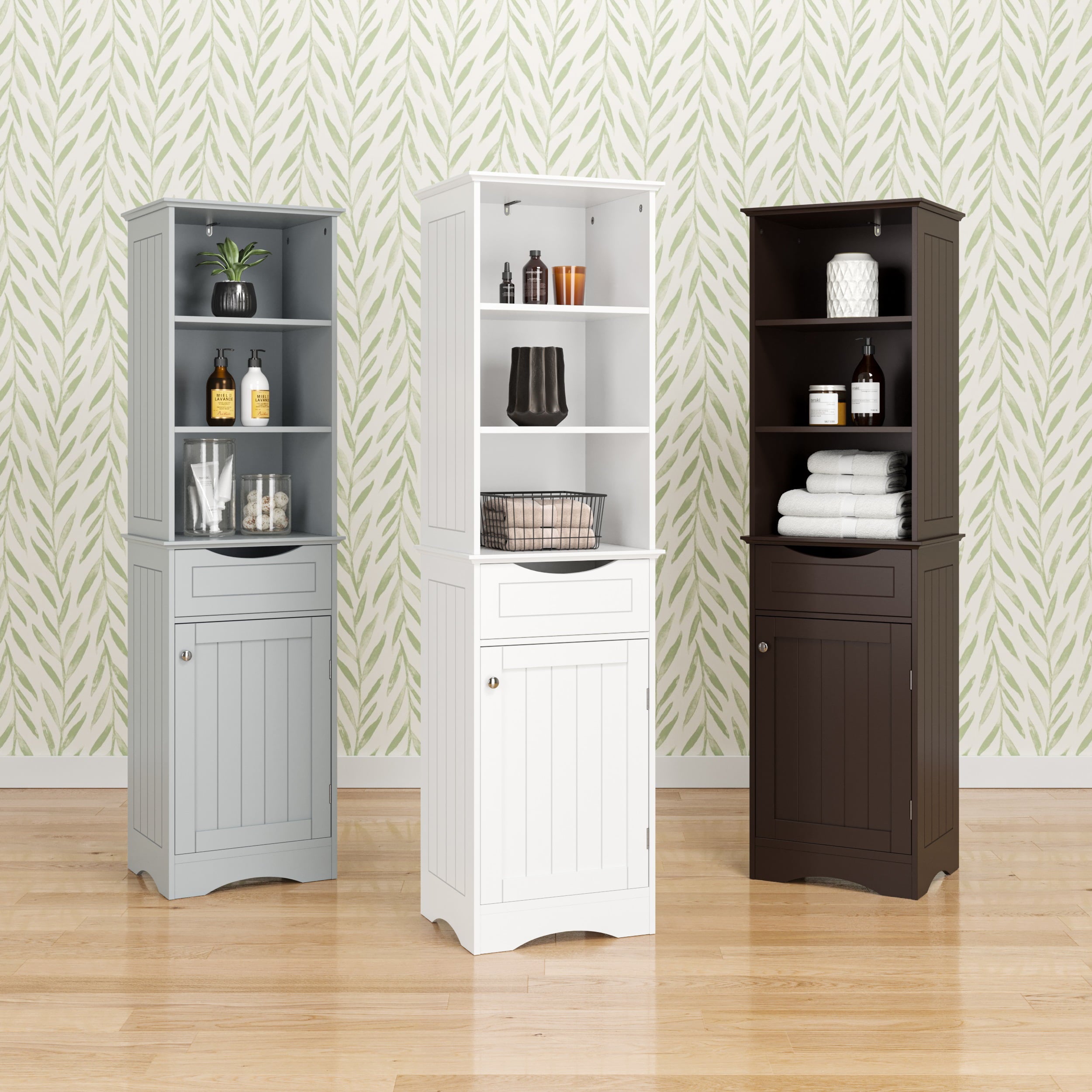 RiverRidge Home Ashland Collection Tall Linen Storage Cabinet for Bathroom Storage