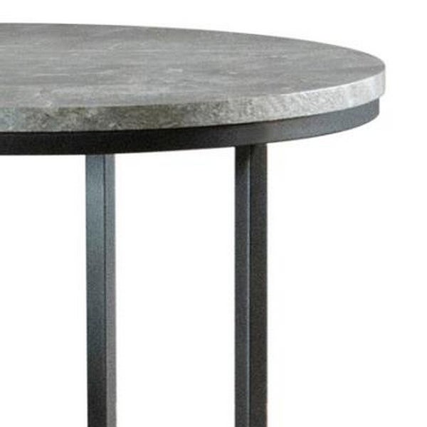 End Table with Textured Round Faux Marble Top， Gray