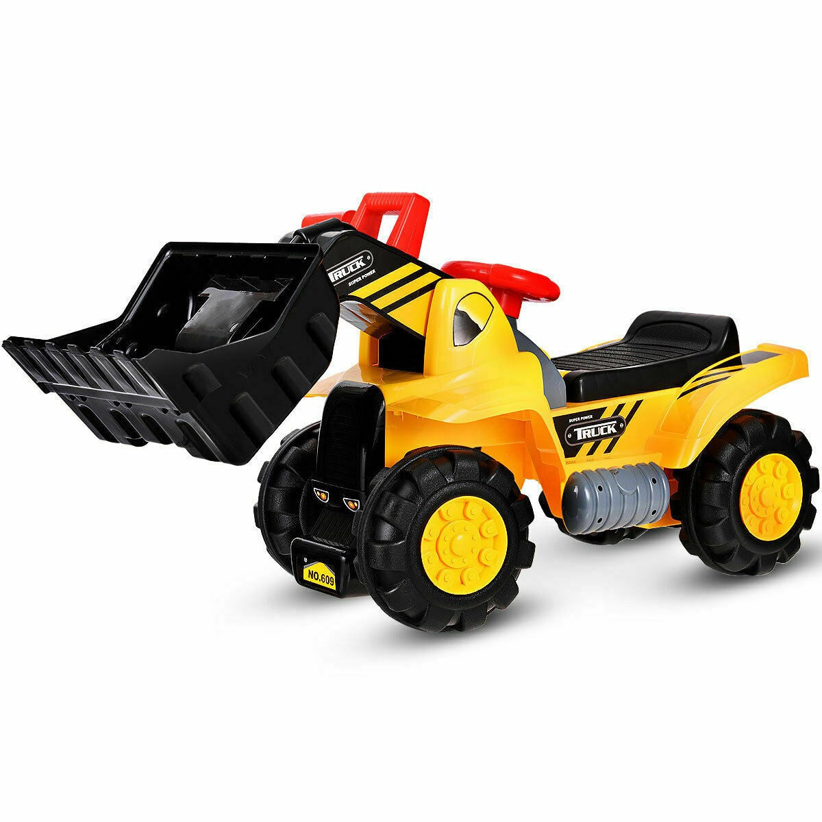 Kids Ride On Construction Bulldozer, Outdoor Digger Scooper Pulling Cart