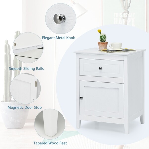 Modern End Side Table Freestanding Nightstand with Drawer and Cabinet - - 34319860