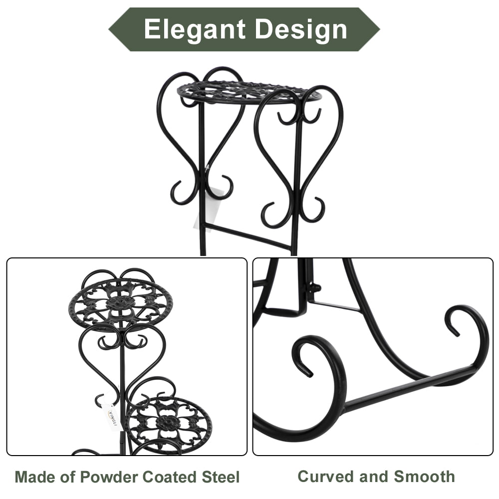 Artisasset 4-Tier Metal Fluer-de-lis Pattern Round Panel Flowers Plant Stand