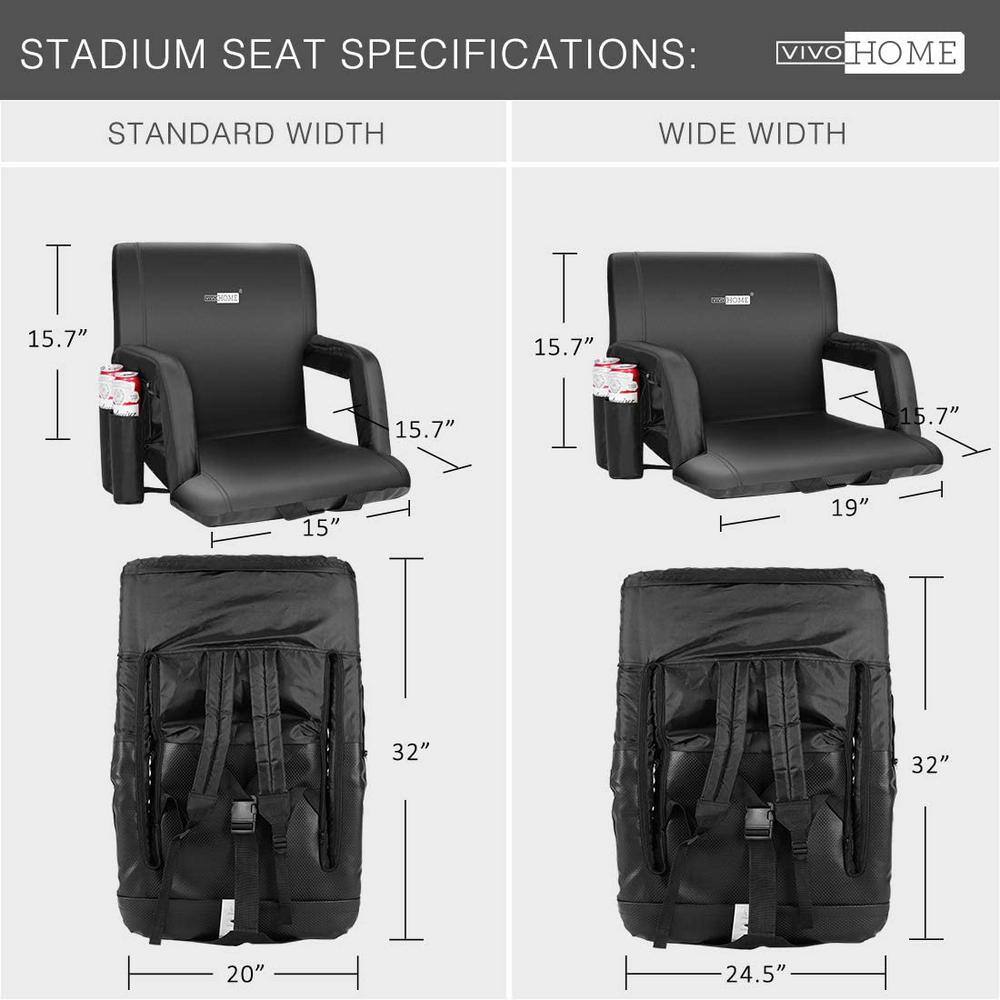 VIVOHOME Black Reclining Stadium Seat Chair for Bleachers with Padded Backrest Armrests and 2-Pockets (2-Pack) X0020F9B9P