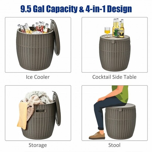 12 Gallon 4in1 Patio Rattan Cool Bar Cocktail Table Side Table