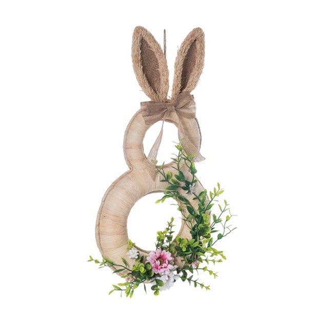 Transpac Natural Fiber 16 93 In Multicolor Easter Neutral Wrapped Bunny Wreath