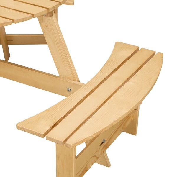 63 in. Wood Round Picnic Tables Set with Umbrella Hole and Benches