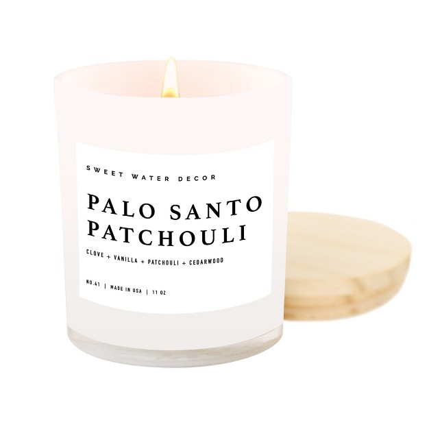 Sweet Water Decor Palo Santo Patchouli 11oz White Jar Soy Candle