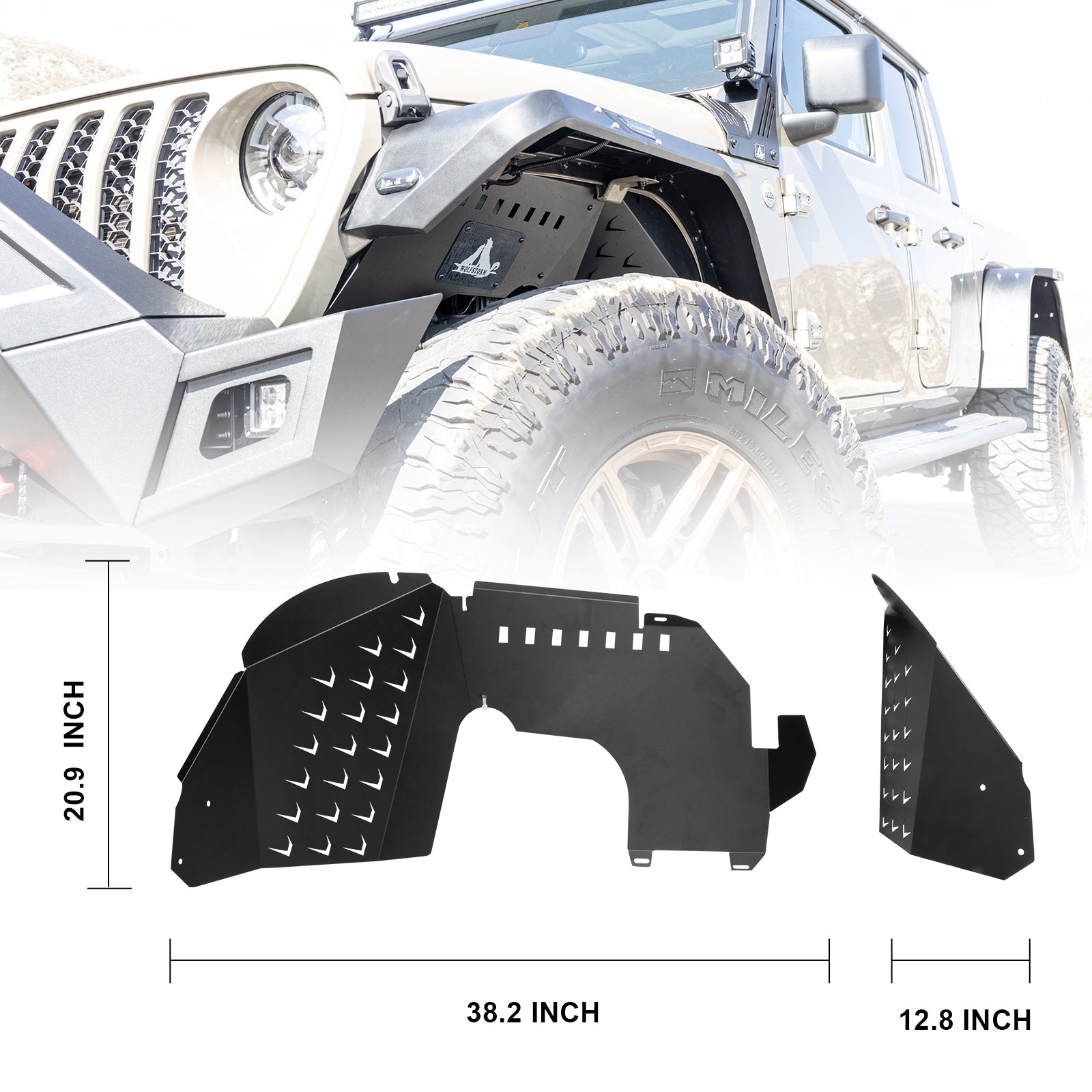 WOLFSTORM Front Inner Fenders Liners for 2019-2021 Jeep Gladiator JT Offroad Powder Coat Steel