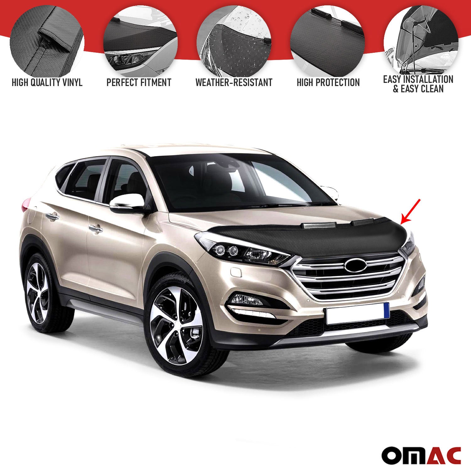 OMAC USA Carbon Look Hood Cover Mask Vinyl Bonnet Bra for Hyundai Tucson 2016-2021