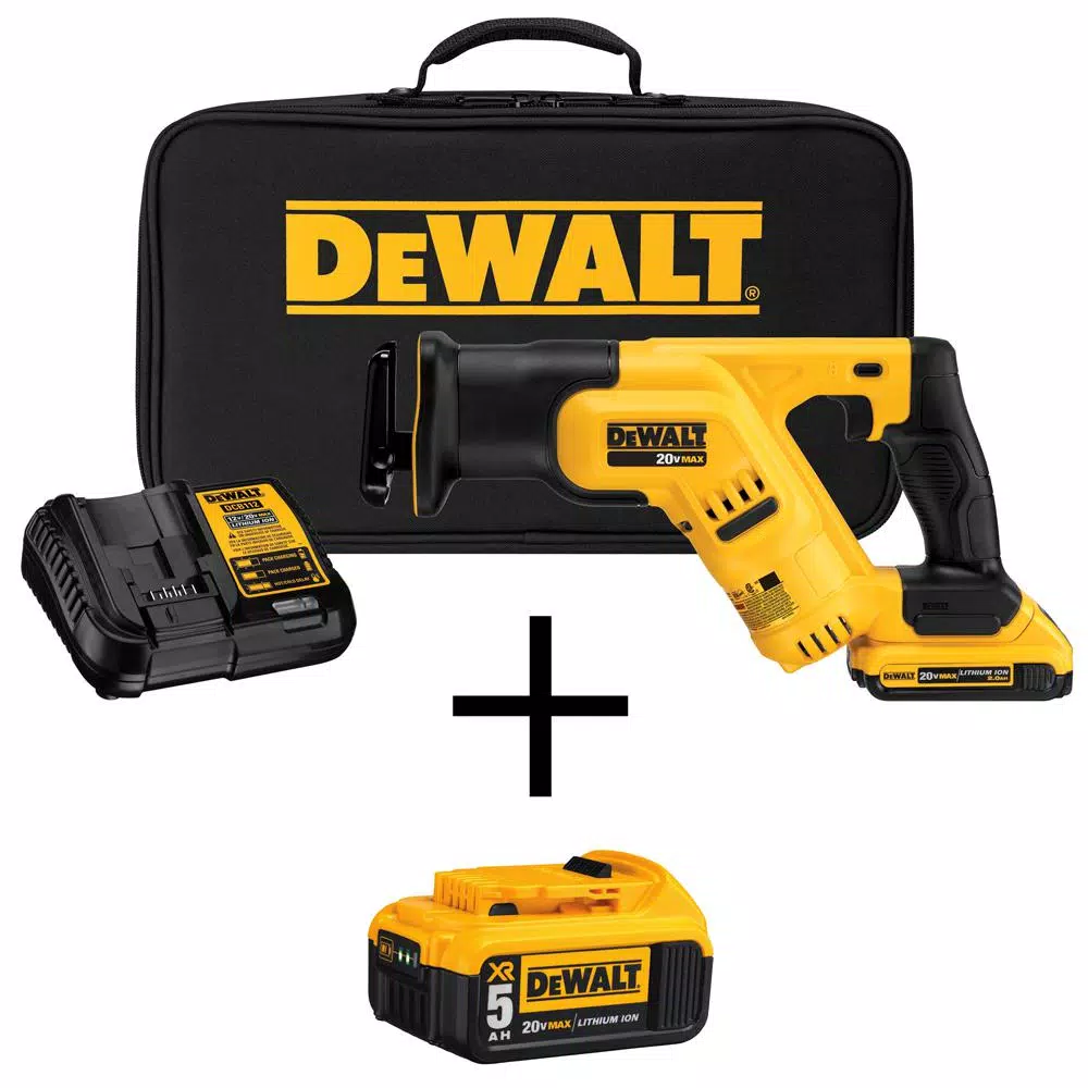 DEWALT 20-Volt MAX Cordless Compact Reciprocating Saw with (1) 20-Volt Battery 2.0Ah， (1) 20-Volt Battery 5.0Ah and Charger and#8211; XDC Depot