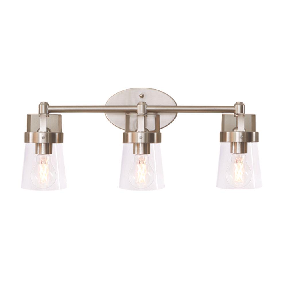 Better Homes and Gardens Safford LED Modern Home Indoor Vanity Light 3 Lights Satin Nickel  Crowdfused