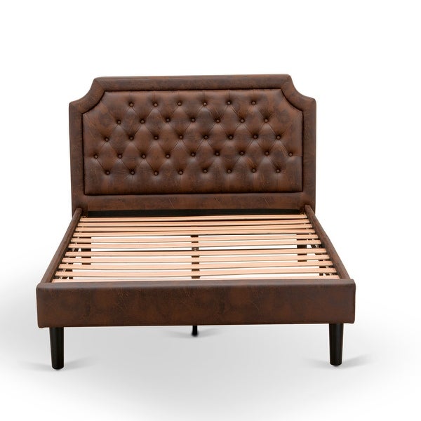 Platform Bed Set - Dark Brown Faux Leather - Black Legs Bed - an Antique Walnut End Table(Bed Size Options) - - 34702918