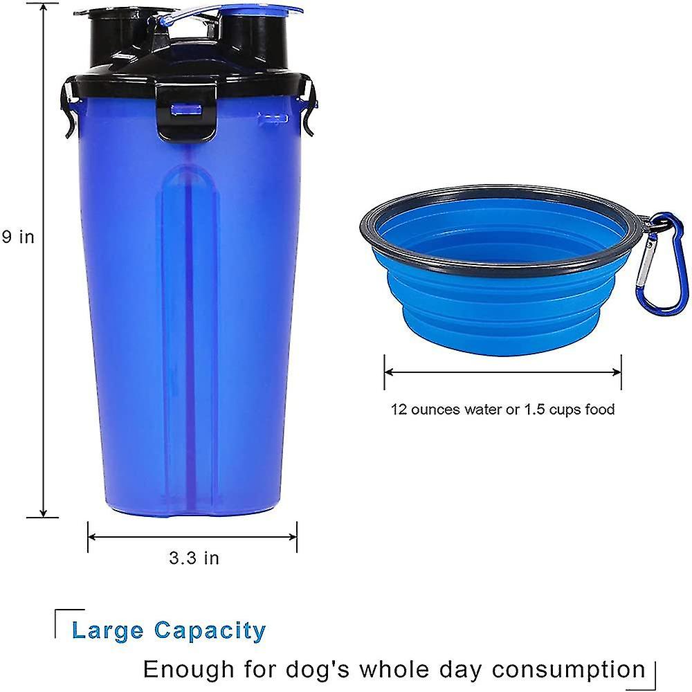 Miman Portable Dog Water Bottle.with 2 Collapsible Bowls.2 In 1 Water Bottle And Food Blue