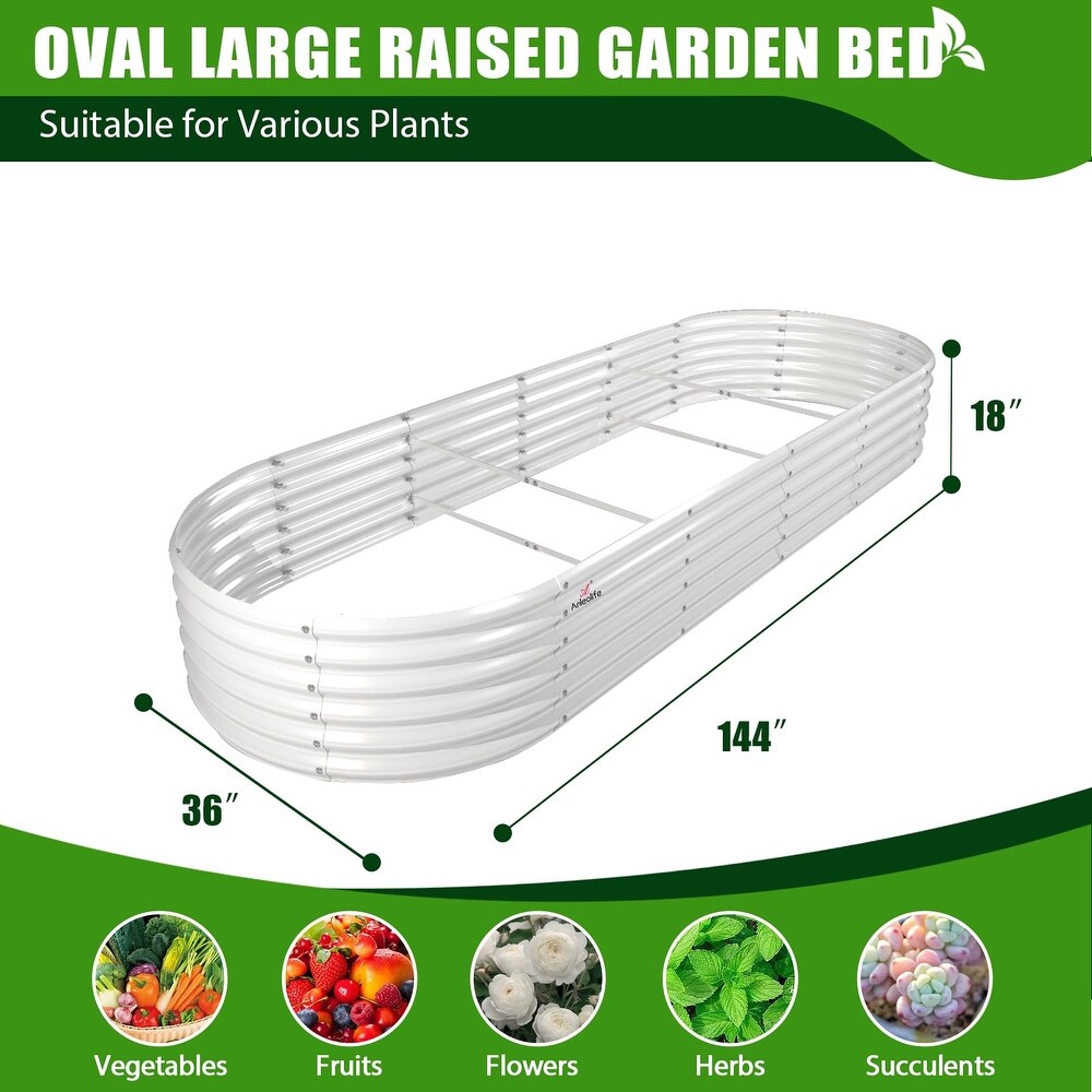 Outdoor 12 ft. x 3 ft. x 1.5 ft. Oval Extra Large Metal Anti Rust Raised Garden Bed in Gray For Vegetables and Flowers