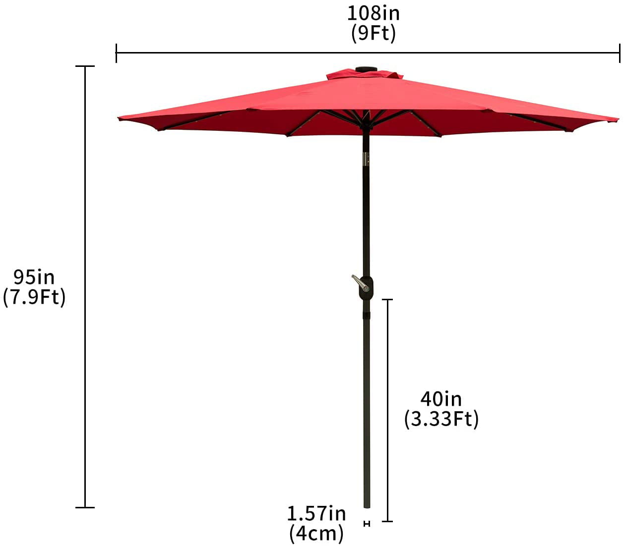 Ainfox 9Ft Outdoor Patio Solar Powered Umbrella with 32 LED Lights 8 Sturdy Ribs ,Table Market Umbrella with w/Tilt Adjustment and Crank for Garden,Deck,Backyard,Pool(Red)