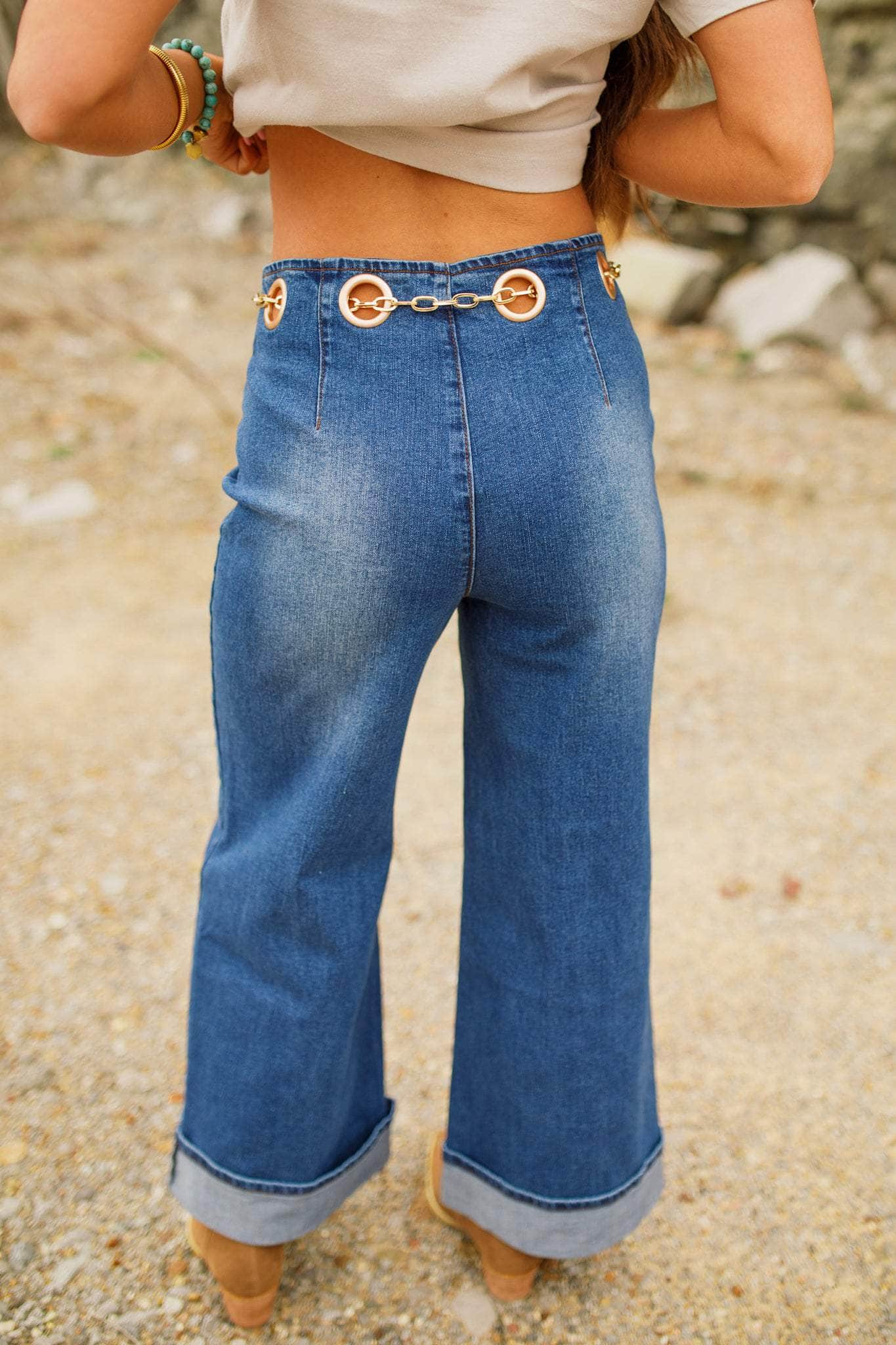 Gold Chain Belt Denim