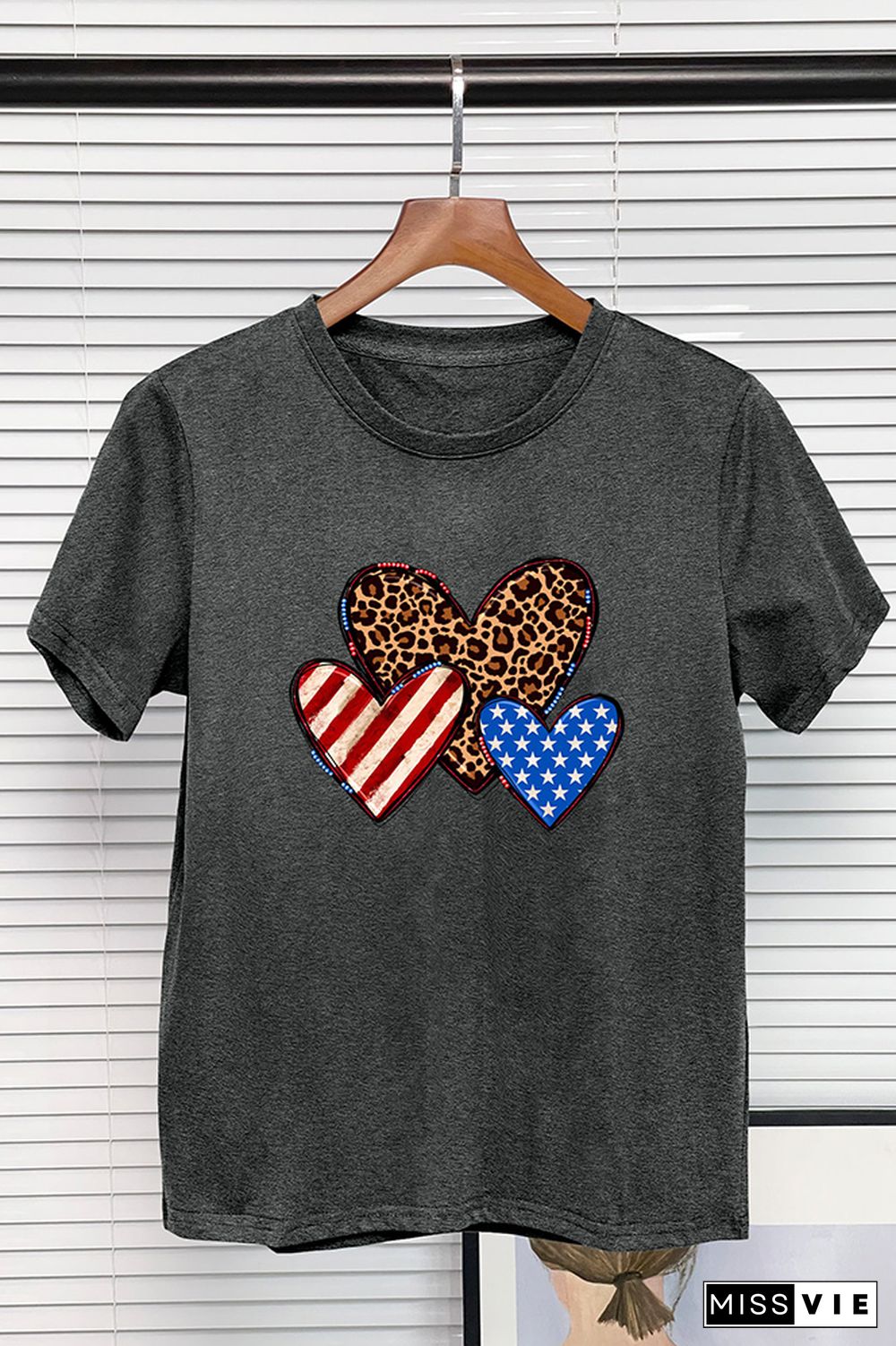 Indenpendence Day Leopard and US Flag Heart Graphic Tee